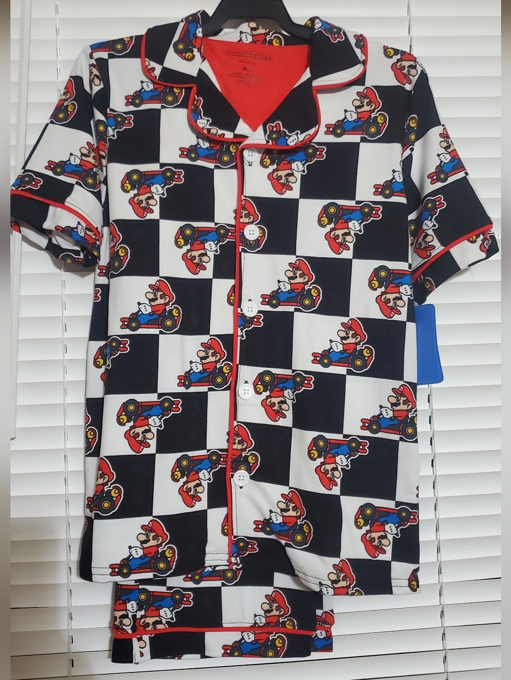 NWT, Nintendo MarioKart Checkered Short-Sleeve Button Shirt with Pants